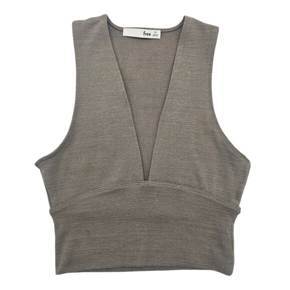 Aritzia Wilfred Free Valeria Deep V-Neck Top XS, Taupe - Picture 1 of 11